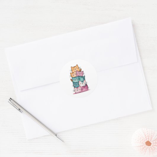 Kawaii Waterverf Cat Stack Schattigee Sticker (Envelop)