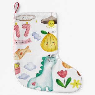 Kawaii waterverf doodles, klaar voor de sticker. kleine kerstsok