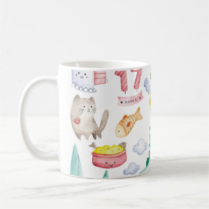 Kawaii waterverf doodles, klaar voor de sticker. koffiemok