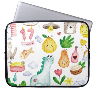 Kawaii waterverf doodles, klaar voor de sticker. laptop sleeve