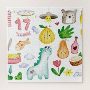 Kawaii waterverf doodles, klaar voor de sticker. legpuzzel