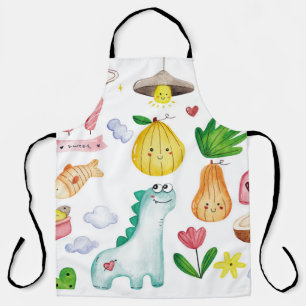 Kawaii waterverf doodles, klaar voor de sticker. schort