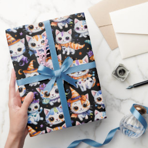 Kawaii Waterverf Halloween Heksenkatjes Cadeaupapier