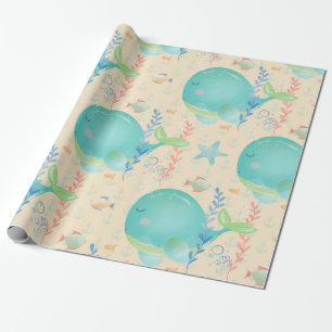 Kawaii Whale onder het Zee Baby shower Cadeaupapier