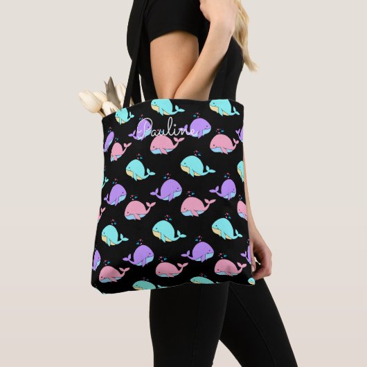 Kawaii Whale Pattern Gepersonaliseerd Black Draagtas (Dichtbij)