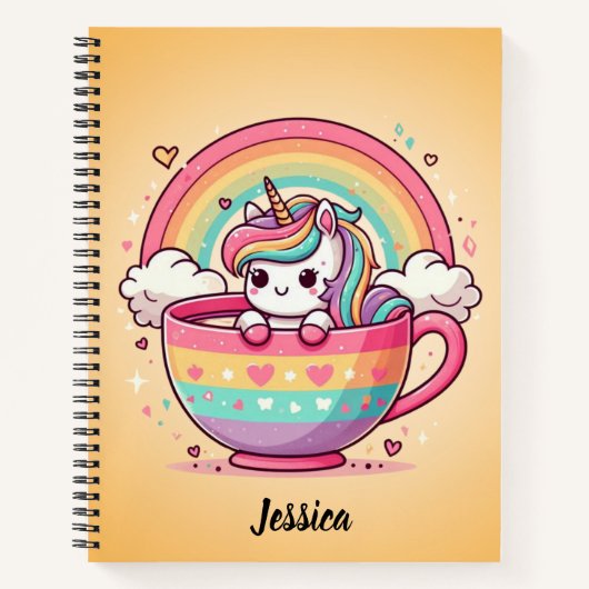 Kawaii Whimsical Rainbow Unicorn Notitieboek (Voorkant)
