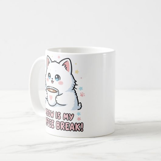 Kawaii White Cat Coffee Mug (Devant gauche)