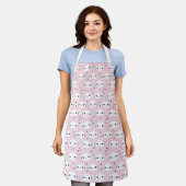 Kawaii White Cat Face Pattern op Roze Schort (Gedragen)