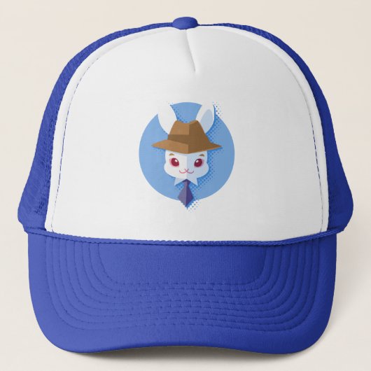 Kawaii White Rabbit Dapper Easter Bunny Trucker Pet (Voorkant)