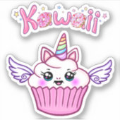 Kawaii Winged Rainbow Unicorn Cupcake Sticker Set (Voorkant)