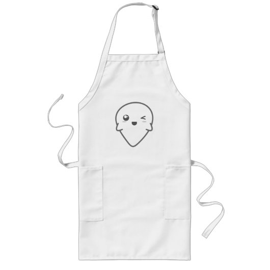 Kawaii Winking Ghost Apron Lang Schort (Voorkant)
