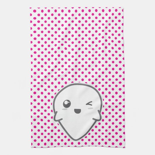 Kawaii Winking Ghost Kitchen Towel Theedoek (Verticaal)