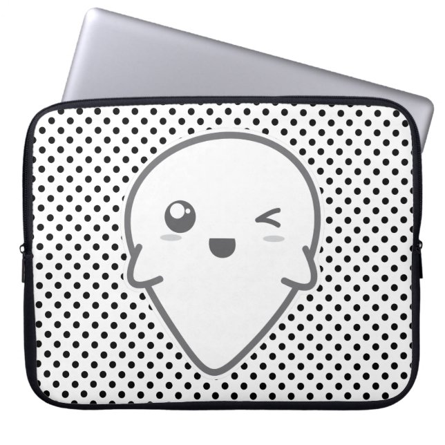 Kawaii Winking Ghost-laptophoes Laptop Sleeve (Voorkant)