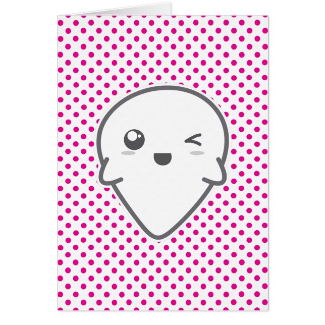 Kawaii Winking Ghost Note Card (Voorkant)