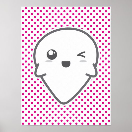 Kawaii Winking Ghost Poster Print (Voorkant)
