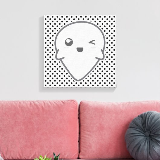 Kawaii Winking Ghost Wrapped Canvas (Insitu (Woonkamer))