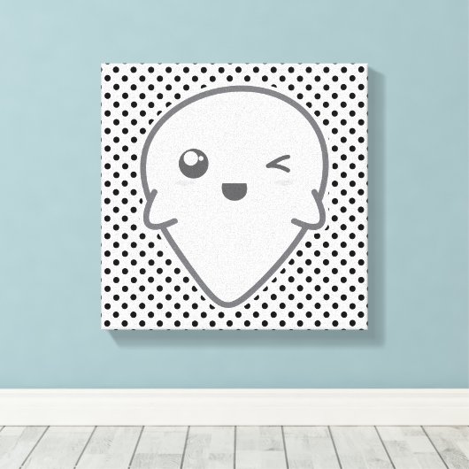 Kawaii Winking Ghost Wrapped Canvas (Insitu (Houten vloer))