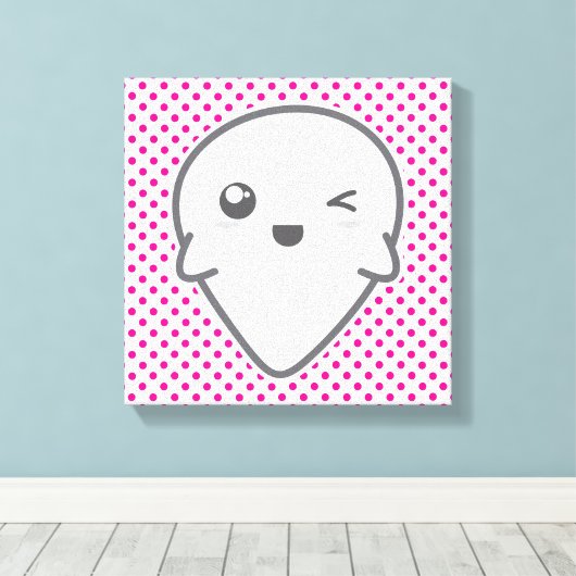 Kawaii Winking Ghost Wrapped Canvas (Insitu (Houten vloer))