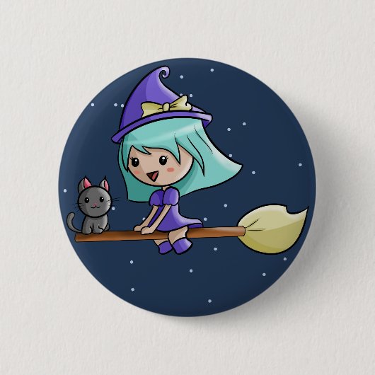 Kawaii Witch Badge Ronde Button 5,7 Cm (Voorkant)