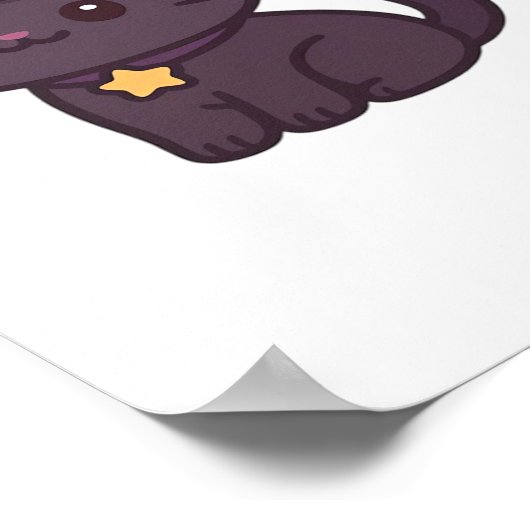 Kawaii Witch Cat in Paarse Petten Classic T-shirt Poster (Hoek)