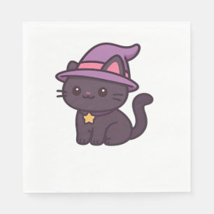 Kawaii Witch Cat in Paarse Petten Classic T-shirt Servet