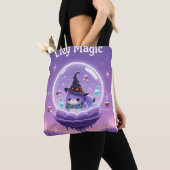 Kawaii Witch Snow Globe Tote Bag Purple (De près)
