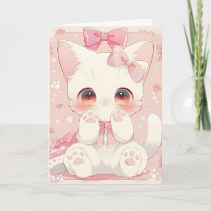 Kawaii Witte Kat Anime Feestdagen Kaart