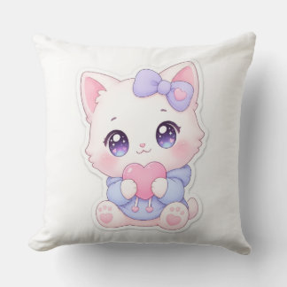 Kawaii Witte Kittenschoot & Paarse Strik Kussen