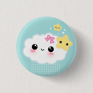 Kawaii-wolk en schattige sterren ronde button 3,2 cm