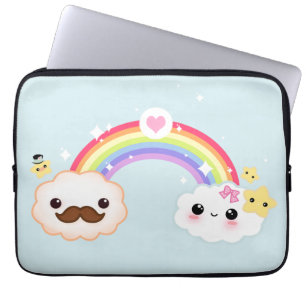 Kawaii-wolkenpaar met regenboog en sterren laptop sleeve