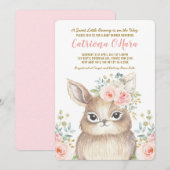 Kawaii Woodland Bunny Pink Floral Girl Baby shower Kaart (Voorkant / Achterkant)
