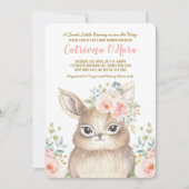Kawaii Woodland Bunny Pink Floral Girl Baby shower Kaart (Voorkant)