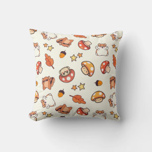Kawaii Woodland Dieren en Paddenstoelen Patroon Kussen