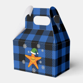 Kawaii Xmas Zeester op Blauw Buffel Patroon Bedankdoosjes