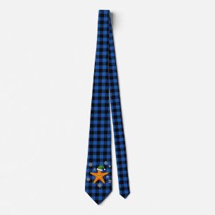 Kawaii Xmas Zeester op Blauw Buffel Patroon Stropdas