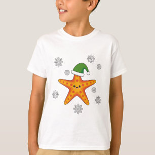 Kawaii Xmas Zeester op Blauw Buffel Patroon T-shirt