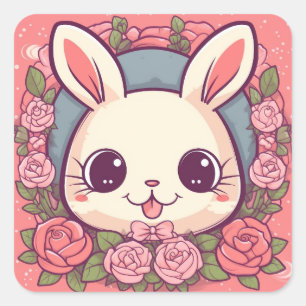 Kawaii Yellow Sweet Bunny Birthday Party Vierkante Sticker