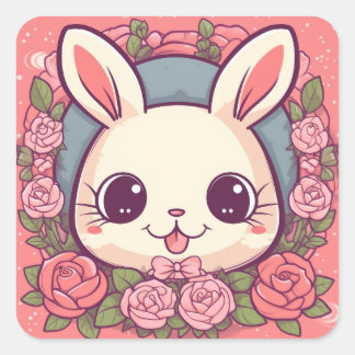 Kawaii Yellow Sweet Bunny Birthday Party Vierkante Sticker