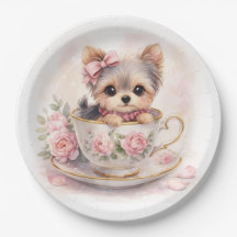 Kawaii Yorkie Theekop Verjaardags Papieren Borden