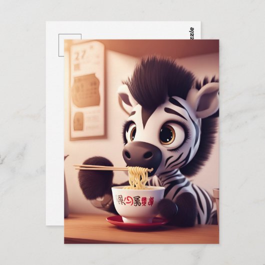 Kawaii Zebra eten Ramen Briefkaart (Voorkant / Achterkant)