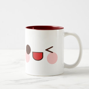 Kawaii Zoete Knipogend Gezicht Gelukkige Ogen Vrie Tweekleurige Koffiemok