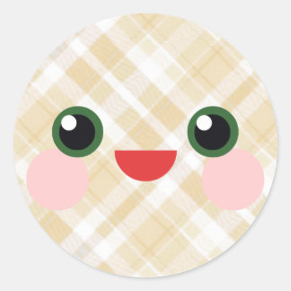 Kawaii Zoete Ogen Schattig Geruit Gezicht Vriend Ronde Sticker