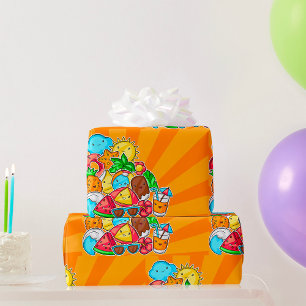 Kawaii Zomer Doodles Zonne Strand en Tropisch Cadeaupapier
