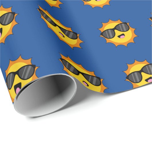 Kawaii Zon met Zonnebril Happy Emoji Faces Cadeaupapier (Rol Hoek)