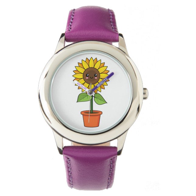 Kawaii Zonnebloem Plant in een pot Horloge (Voorkant)