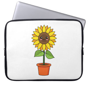 Kawaii Zonnebloem Plant in een pot Laptop Sleeve
