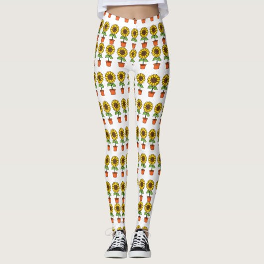 Kawaii Zonnebloem Plant in een pot Leggings (Voorkant)