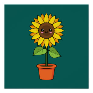 Kawaii Zonnebloem Plant in een pot Perfect Poster