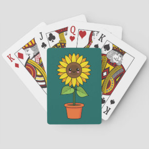 Kawaii Zonnebloem Plant in een pot Pokerkaarten