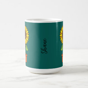 Kawaii Zonnebloem Plant in een pot Tekst toevoeg Koffiemok